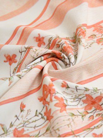 Plus Size Flowers Leaf Stripe Colorblock Print Cinched Boyleg Tankini Swimsuit