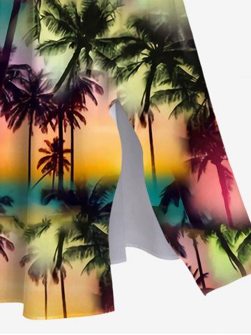Plus Size Ombre Galaxy Sun Coconut Tree Print Hawaii Split A Line Dress