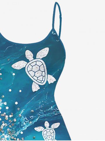 Plus Size Turtle Sandstone Ombre Sea Waves Print High Low Asymmetric Hawaii Sea Creatures Cami Dress