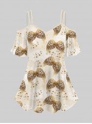 Renaissance Plus Size Cold Shoulder Angel Wings Stars Print Cami T-shirt -  