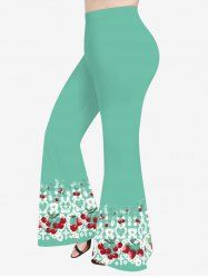 Pantalon Evasé Cerise Cœur Imprimés Croisé de Grande Taille - Vert 6X