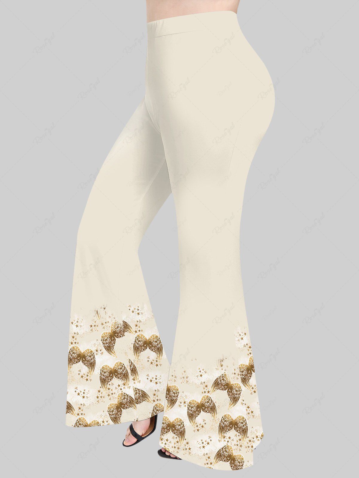 Pantalon Évasé à Imprimé Ailes D'Ange Grande-Taille Blanc de Crème  L