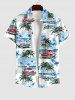 Sea Flower Car Coconut Tree Print Cinched Dress and Button Pocket Shirt Plus Size Matching Hawaii Beach Outfit -  