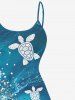 Turtle Sandstone Ombre Sea Waves Print Sea Creatures Dress and Button Shirt Plus Size Matching Hawaii Beach Outfit For Couples -  