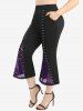 Plus Size Flower Hollow Out Lace Patchwork Pockets Buckles Flare Pants -  