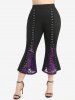 Plus Size Flower Hollow Out Lace Patchwork Pockets Buckles Flare Pants -  