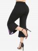 Plus Size Flower Hollow Out Lace Patchwork Pockets Buckles Flare Pants -  