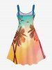Plus Size Ombre Dusk Coconut Tree Swallow Print Backless Hawaii A Line Tank Dress -  