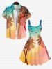 Plus Size Ombre Dusk Coconut Tree Swallow Print Backless Hawaii A Line Tank Dress -  