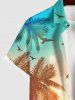 Plus Size Ombre Dusk Coconut Tree Swallow Print Button Pocket Hawaii Shirt For Men -  