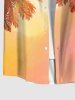 Plus Size Ombre Dusk Coconut Tree Swallow Print Button Pocket Hawaii Shirt For Men -  