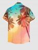 Plus Size Ombre Dusk Coconut Tree Swallow Print Button Pocket Hawaii Shirt For Men -  