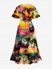 Plus Size Ombre Galaxy Sun Coconut Tree Print Hawaii Split A Line Dress -  