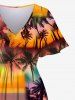 Plus Size Ombre Galaxy Sun Coconut Tree Print Hawaii Split A Line Dress -  