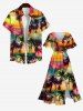 Plus Size Ombre Galaxy Sun Coconut Tree Print Hawaii Split A Line Dress -  