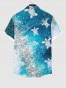 Plus Size Turtle Sandstone Ombre Sea Waves Print Button Pocket Hawaii Sea Creatures Shirt For Men -  