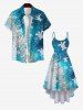 Robe Rétro Asymétrique Ombré Tortue Imprimée de Grande Taille - Bleu clair 1X