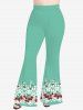 Pantalon Evasé Cerise Cœur Imprimés Croisé de Grande Taille - Vert 6X