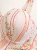 Plus Size Flowers Leaf Stripe Colorblock Print Cinched Boyleg Tankini Swimsuit -  