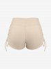 Plus Size Flowers Leaf Stripe Colorblock Print Cinched Boyleg Tankini Swimsuit -  