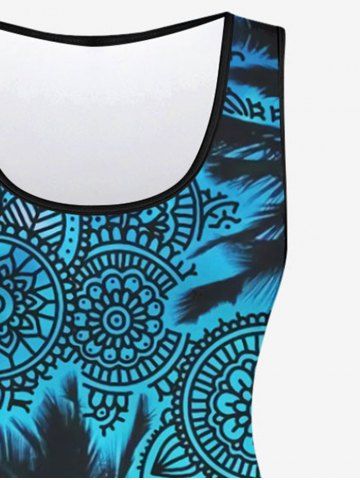 Hawaii Plus Size Coconut Tree Vintage Floral Print Sleeveless A Line Dress