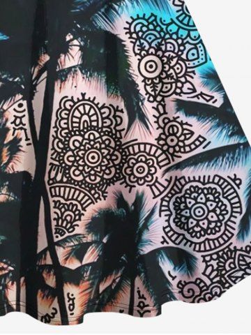 Hawaii Plus Size Coconut Tree Vintage Floral Print Sleeveless A Line Dress