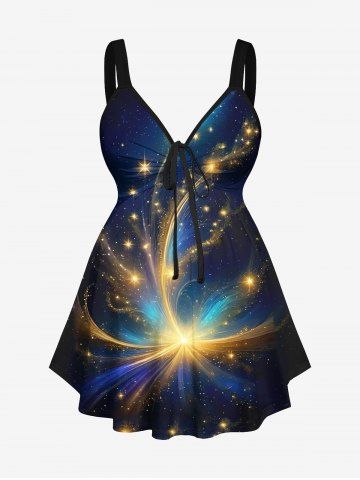 Plus Size Glitter Sparkling Galaxy Light Beam Print Cinched Backless Maternity Tank Top - BLACK - XS