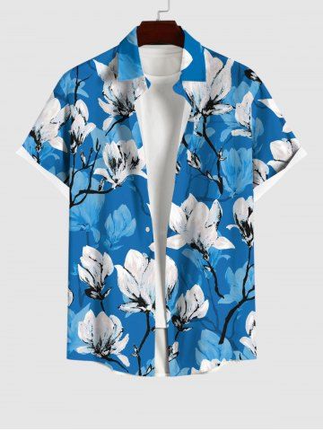 Men's Ombre Flower Print Button Pocket Hawaii Shirt - BLUE - S