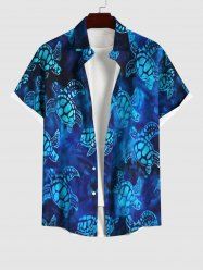 Chemise Brillante D'Océan Boutonnée Ombrée Imprimée avec Poche pour Homme - Bleu 2XL
