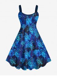 Plus Size Ombre Sea Turtle Print Hawaii Sea Creatures Backless A Line Tank Dress -  