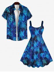 Sea Turtle Print Sea Creatures Plus Size Matching Hawaii Beach Outfit For Couples -  