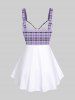 Plus Size Plaid Skull Rose Flower Branch Print Cinched Backless Tank Top -  