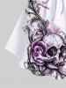 Plus Size Plaid Skull Rose Flower Branch Print Cinched Backless Tank Top -  