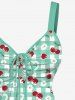Plus Size Cherry Strawberry Daisy Heart Cross Plaid Printed Cinched Backless Tank Top -  