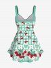 Plus Size Cherry Strawberry Daisy Heart Cross Plaid Printed Cinched Backless Tank Top -  