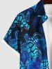 Chemise Brillante D'Océan Boutonnée Ombrée Imprimée avec Poche pour Homme - Bleu 2XL