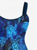 Robe Débardeur Linge A Ombré Tortue de Mer Imprimée sans Dos de Grande Taille - Bleu 1X