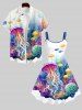 Plus Size Sailor Coral Fish Colorful Underwater World Print Hawaii Sea Creatures Backless A Line Tank Dress -  