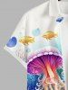 Plus Size Sailor Coral Fish Colorful Underwater World Print Hawaii Sea Creatures Button Pocket Shirt For Men -  