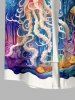 Plus Size Sailor Coral Fish Colorful Underwater World Print Hawaii Sea Creatures Button Pocket Shirt For Men -  