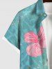 Plus Size Turtle Floral Water Wave Print Hawaii Sea Creatures Button Pocket Shirt For Men -  