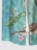 Plus Size Turtle Floral Water Wave Print Hawaii Sea Creatures Button Pocket Shirt For Men -  