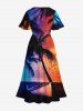 Plus Size Hawaii Coconut Tree Boat Birds Sunset Print Split Dress -  
