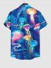 Plus Size Sea Creatures Jellyfish Print Buttons Pocket Shirt For Men -  