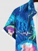Plus Size Sea Creatures Jellyfish Print Buttons Pocket Shirt For Men -  