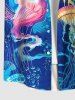 Plus Size Sea Creatures Jellyfish Print Buttons Pocket Shirt For Men -  