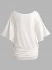 Mother's Day Sunflower Print Oblique Shoulder Batwing Sleeve Ruched T-shirt -  