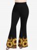 Pantalon Evasé Léopard Imprimé de Grande Taille - Noir 1X