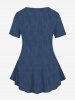 Plus Size Lace Up Button Pocket Denim 3D Print T-shirt -  