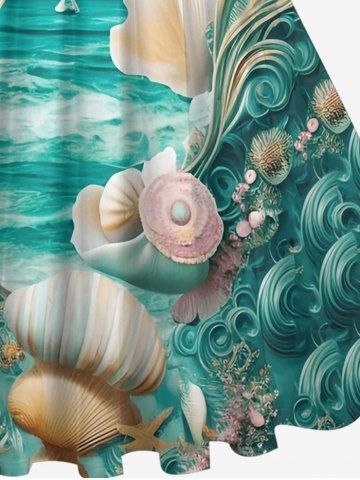 Plus Size Shell Conch Sea Portal Print Ombre Hawaii 1950s A Line Dress